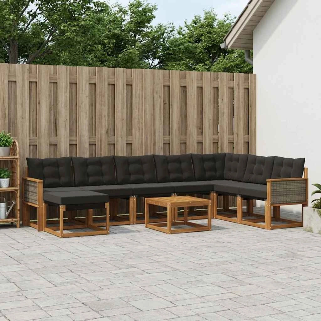 Set di divani da esterno 9 pz Naturale e Nero 3382156