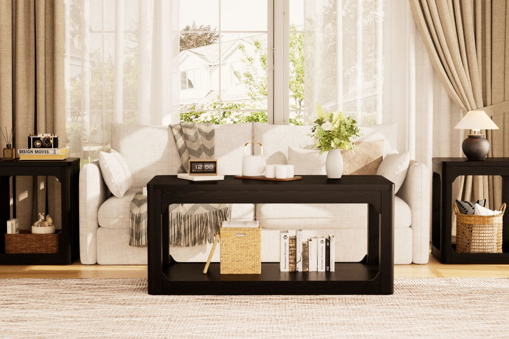 Tavolino basso con 2 vani contenitore, stile moderno, per soggiorno e camera da letto, in MDF, nero, 100 × 50 × 44,5 cm