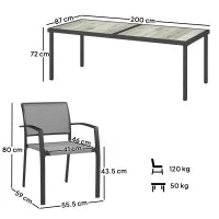 Set da Giardino con Tavolo da Pranzo Rettangolare e 8 Sedie Impilabili con Braccioli, Grigio