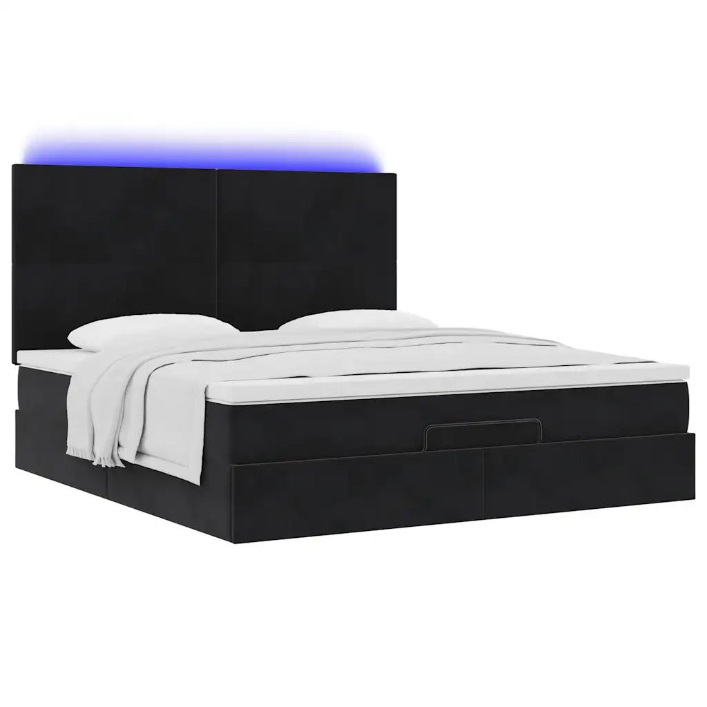 Struttura Letto Pouf con Materassi Nero 160x200 cm in Velluto 3314260
