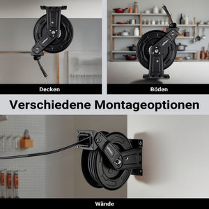 Avvolgitubo per aria compressa 15 m, avvolgitubo automatico in acciaio, 20 bar, facile montaggio a muro, girevole a 180°