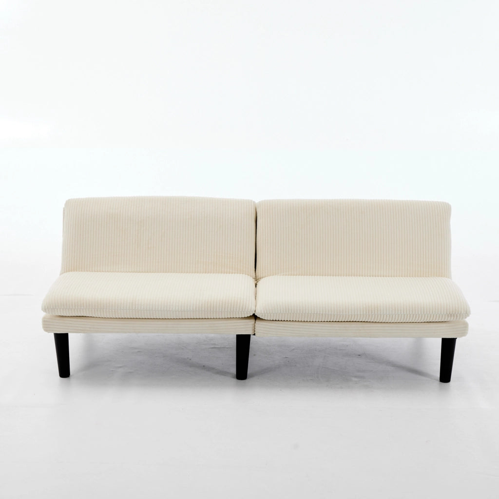 Divano letto a 2 posti con schienale reclinabile a 3 posizioni, rivestimento effetto velluto e struttura in legno, beige