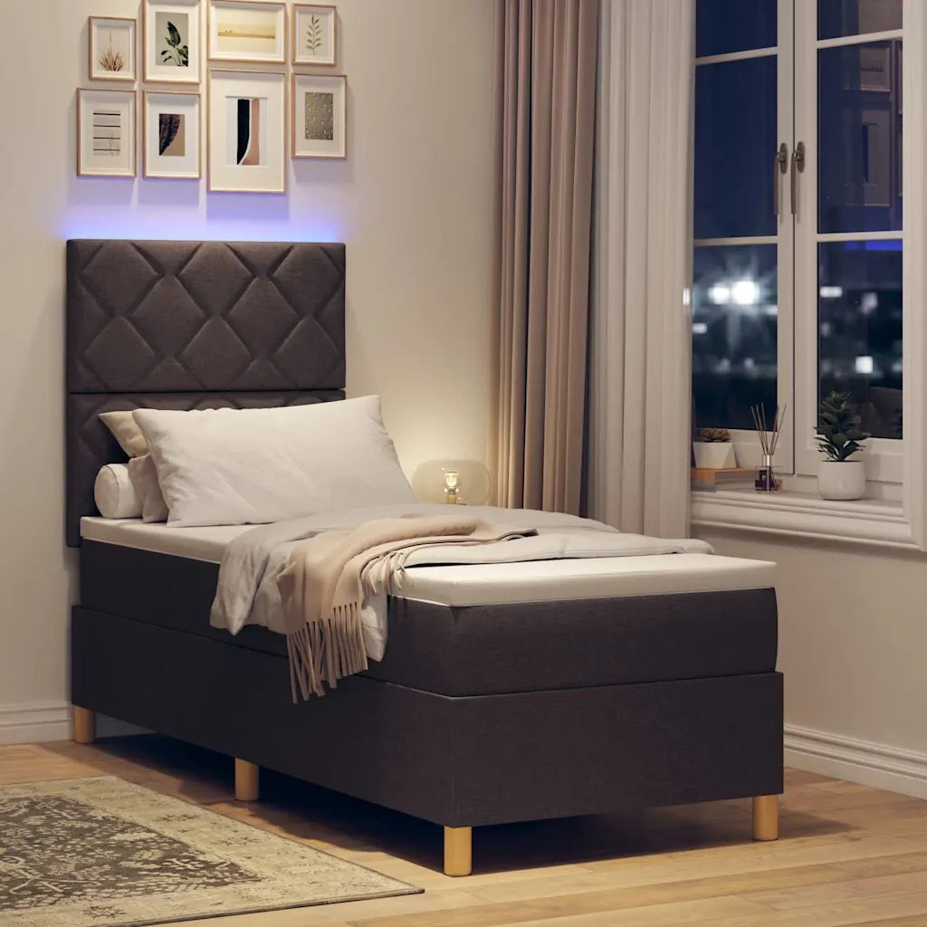 Letto a Sorgente LED Marrone Scuro 80 x 200 cm Tessuto 3343134