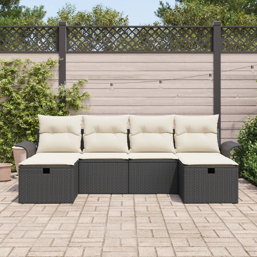 Set Divano da Giardino 6 Pezzi con Cuscini Nero Polyrattan