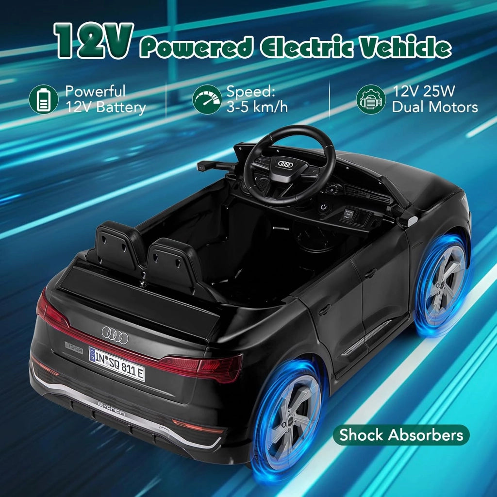 Macchina Elettrica per Bambini Audi SQ8 12V con Telecomando, Auto Elettrico a Pedale, Veicoli con Musica, Fari LED e Doppio Motore, 3 Velocità 3-5km/h, Carico 30 kg, 3+ Anni (Nero)