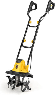Motozappa Elettrica Pieghevole 750W, Larghezza di Lavoro 32 cm Profondità di Lavoro 22 cm, 4 Lame, Zappatrice Elettrica per Orto e Giardino (Giallo, 32 x 24 x 138 cm)