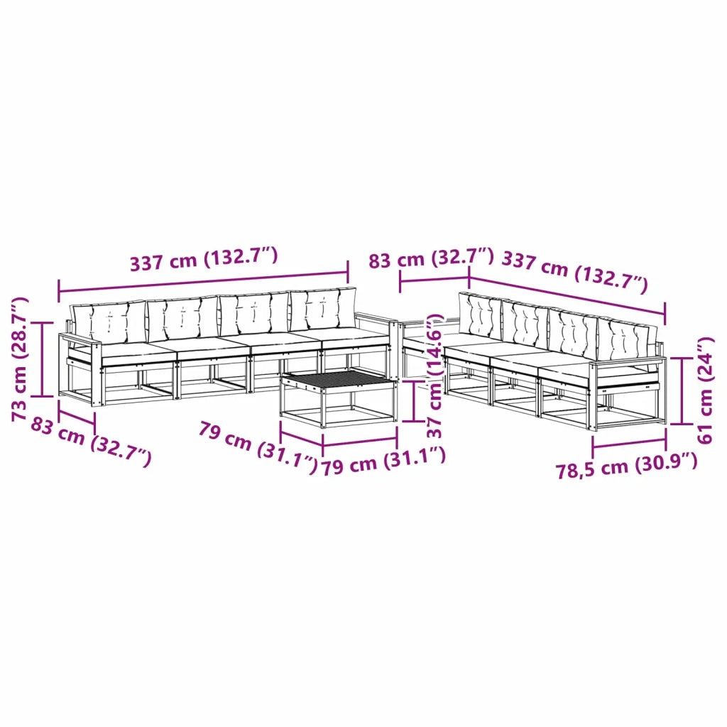Set di divani da esterno 9 pz Bianco e Antracite Poliestere 3386241