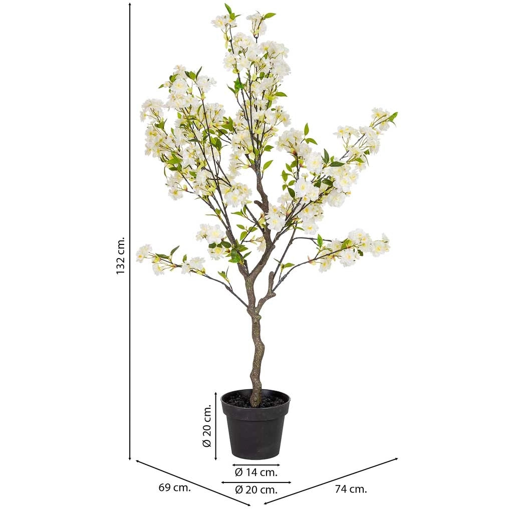 Pianta di ciliegio artificiale decorativa bianco 74x69x132