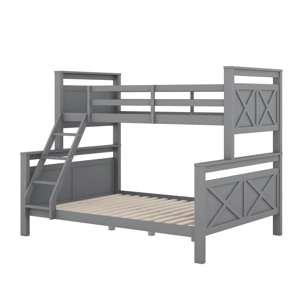 Letto a castello 90x200 cm e 140x200 cm convertibile in 2 letti separati in legno grigio