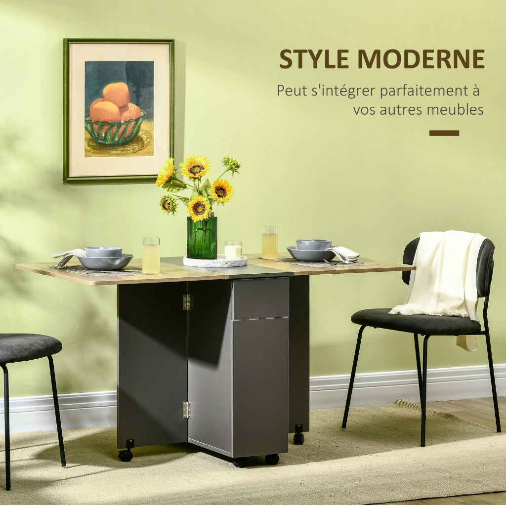 Tavolo da pranzo pieghevole con ruote e cassetti ¨C Zephmum ¨C Bianco 76x140x74 cm