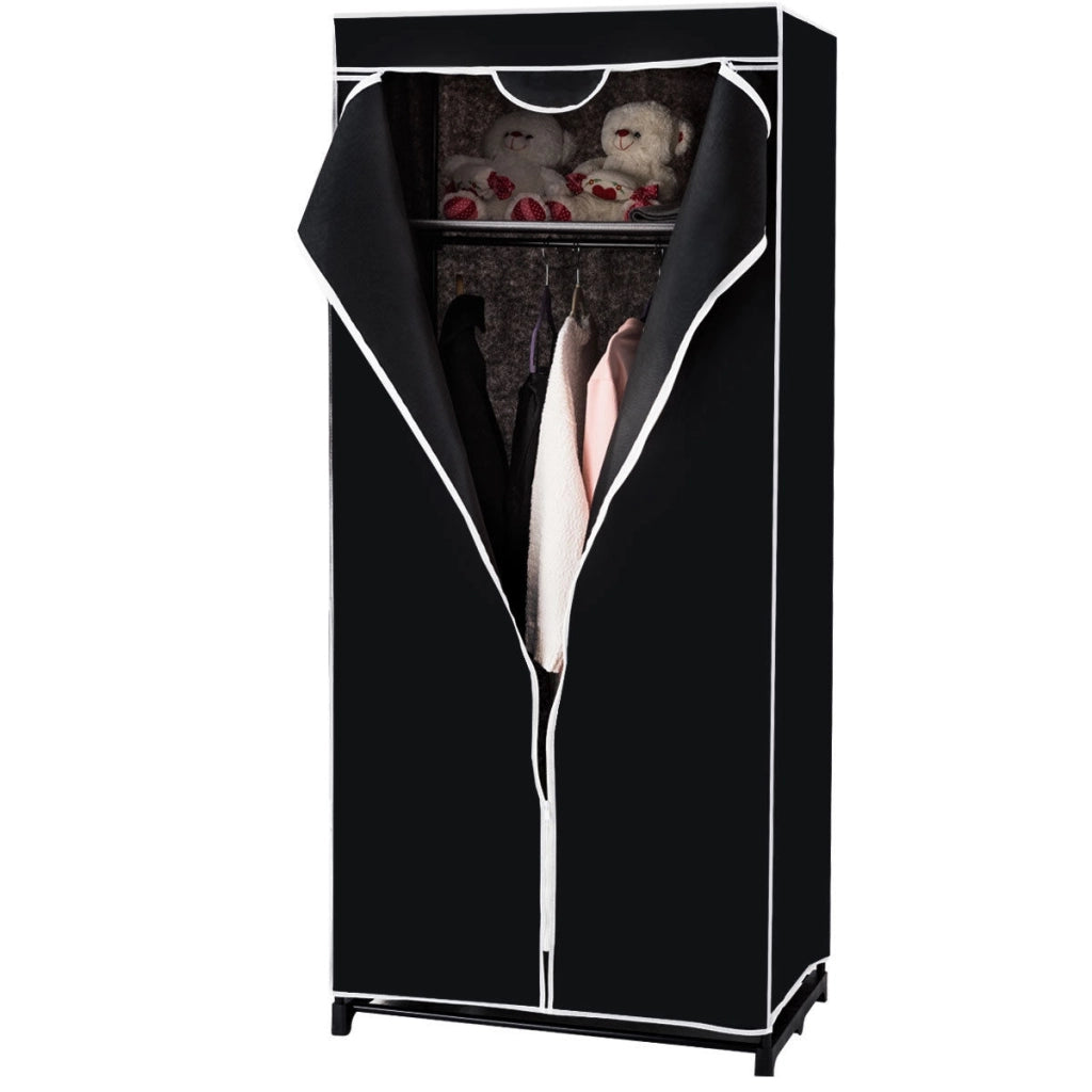 Armadio appendiabiti in tessuto pieghevole con tubo in metallo 74x50x172cm Nero-Armadi Appendiabiti