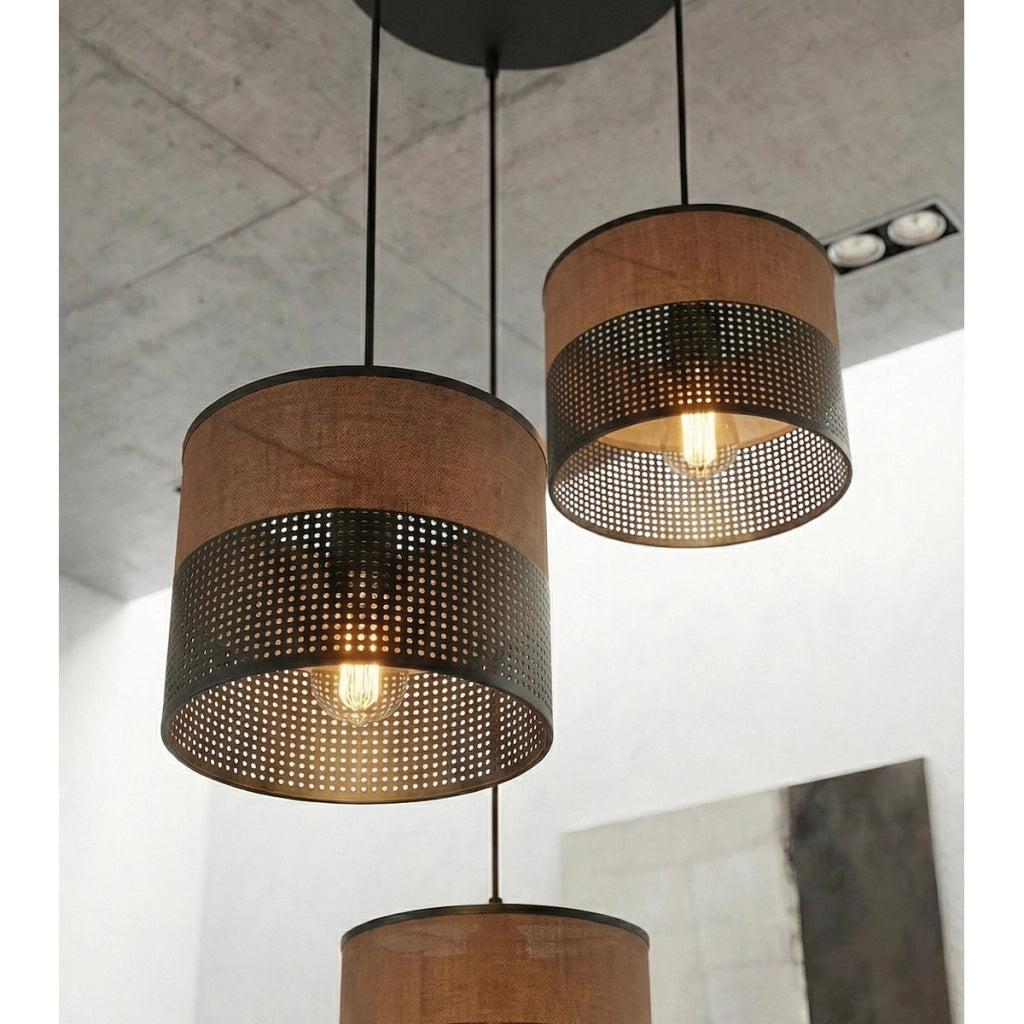 Lampada a sospensione KARBON in acciaio e tessuto con finitura bicolore