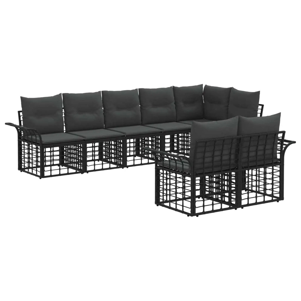 Set di divani da esterno 8 pz Nero e Grigio scuro polyrattan 3437729
