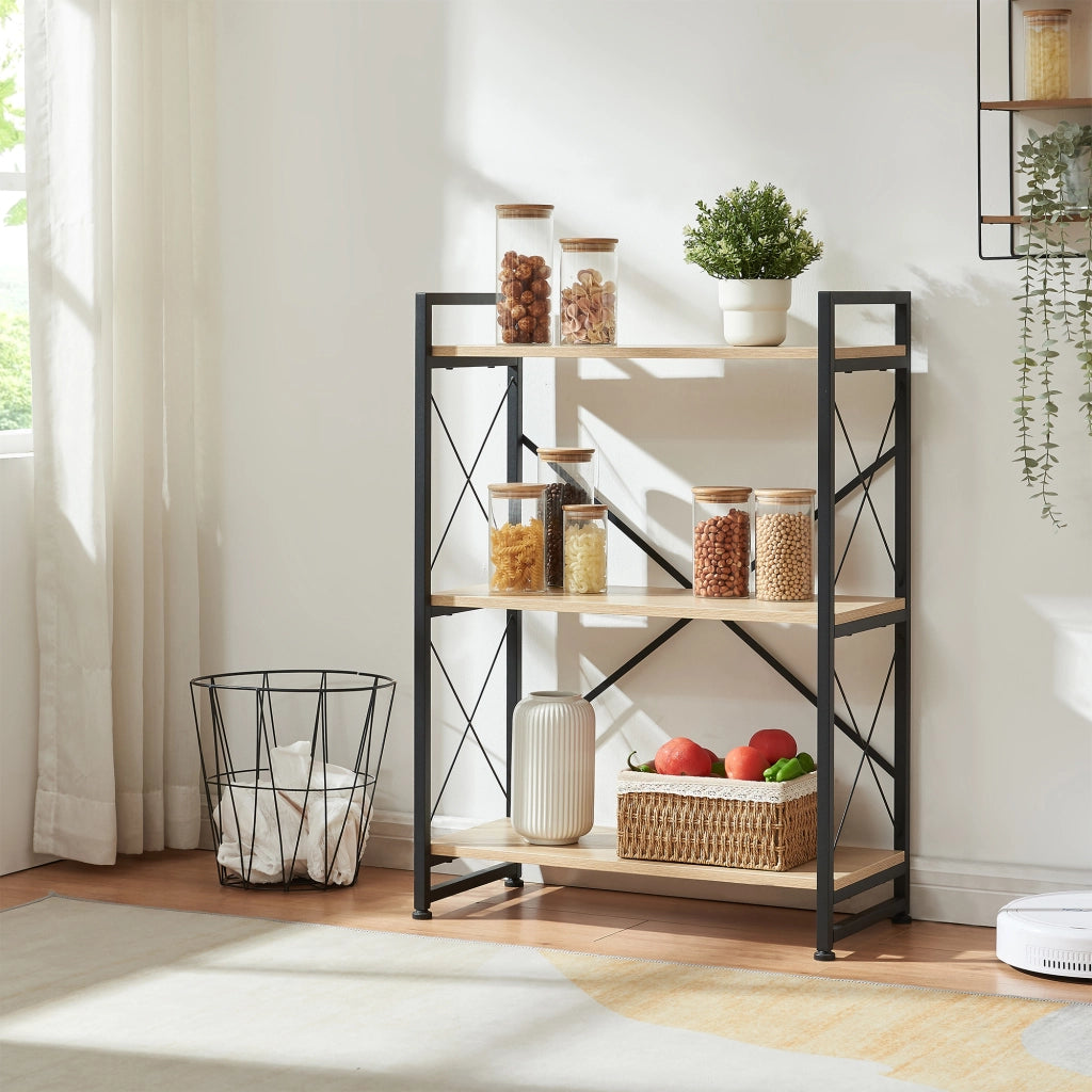Libreria Skørping a 3 Ripiani Scaffale da Terra 90 x 65 x 30 cm - Nero / Effetto Rovere [en.casa]