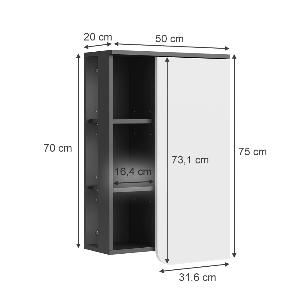 Vicco mobile bagno Antracite/bianco 50 x 75 cm con porta e vani aperti