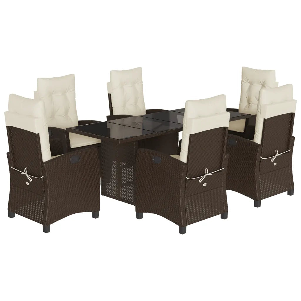 Set da Pranzo da Giardino 7pz con Cuscini in Polyrattan Marrone 3212686