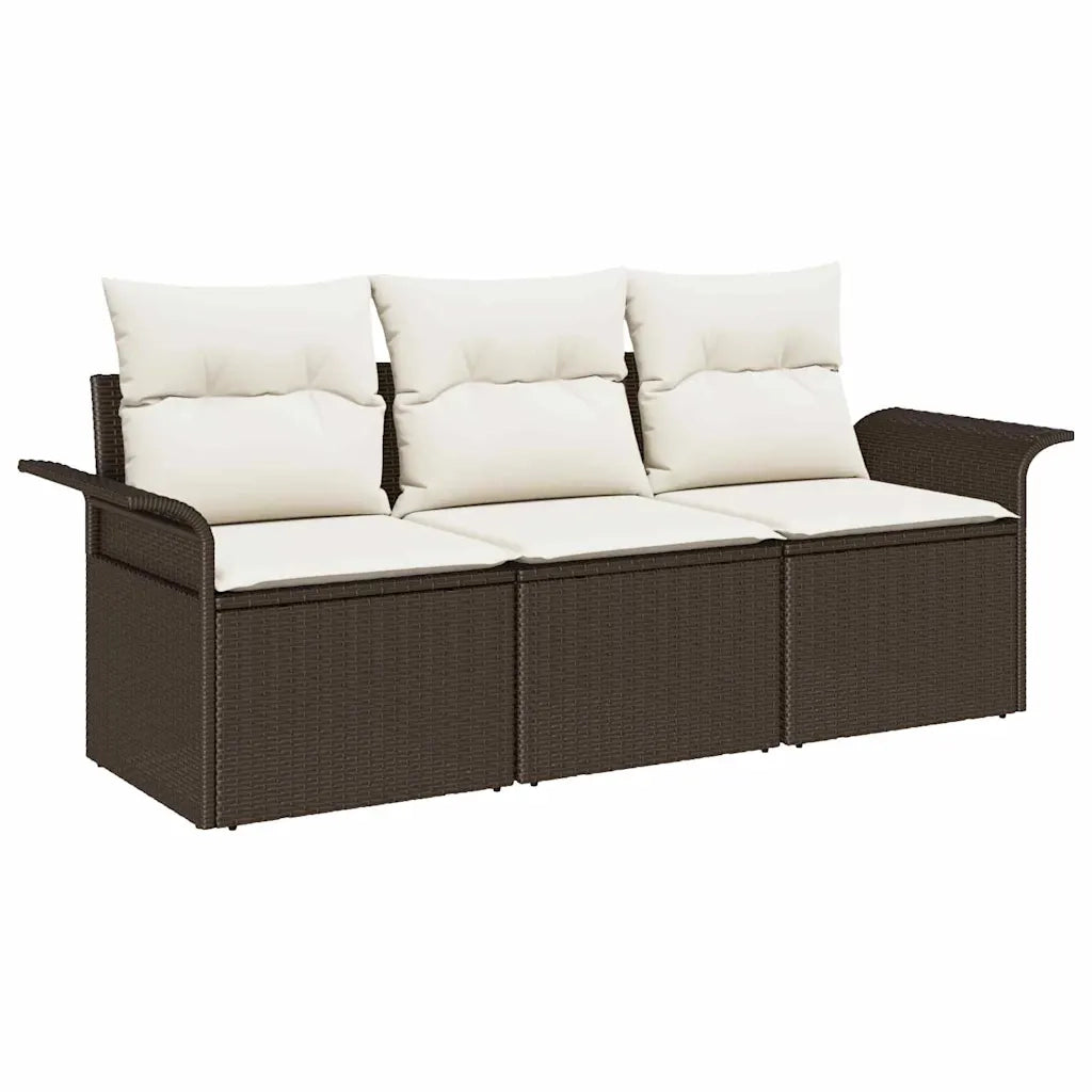 Set Divano da Giardino con cuscino 3 pcs Marrone Poly Rattan 3353887