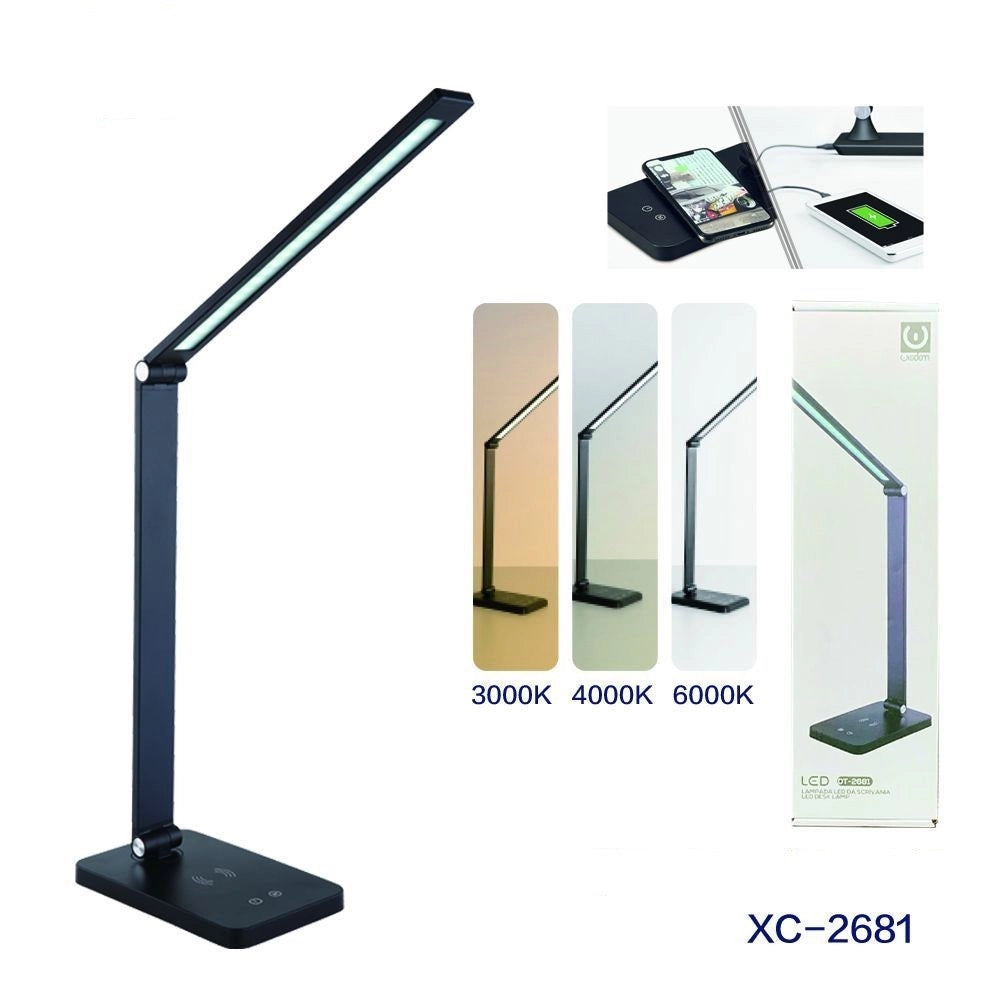 Trade Shop - Lampada Da Tavolo Led Da Scrivania Con Ricarica Wireless Per Cellulari Xc-2681 -