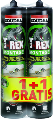 Soudal ADESIVO DI MONTAGGIO ''T-REX 1+1 OMAGGIO'' EFFETTO VENTOSA gr. 380 - Bianco 6.00 pz