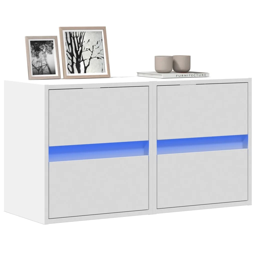 vidaXL Mobili TV a Parete con Luci LED 2pz Bianchi 40x30x40 cm
