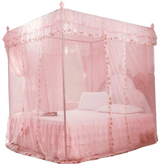Tende con baldacchino letto - Capannina 2 posti - Tre aperture laterali - Poliestere - Rosa - Dimensioni 120 x 200 x 200 cm