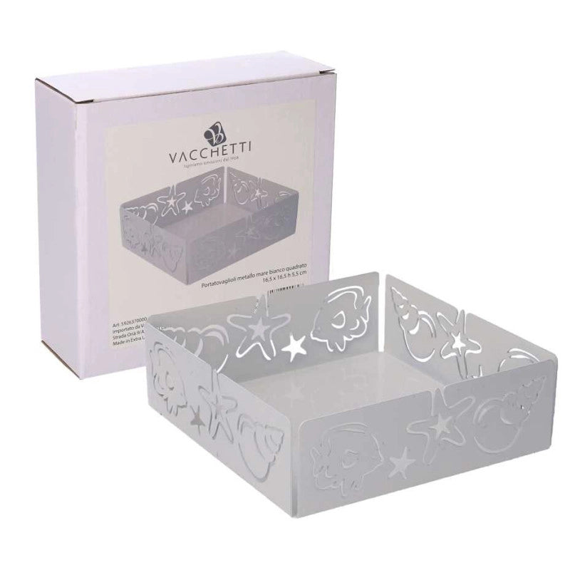Portatovaglioli metallo mare bianco quadrato cm 16,5x16,5x5,5