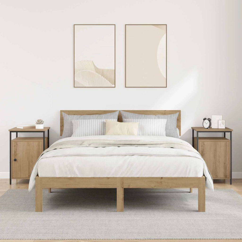 Set di 2 Comodini | Armadio da Notte | Mobiletto da notte Rovere artigianale 40 x 42 x 60cm