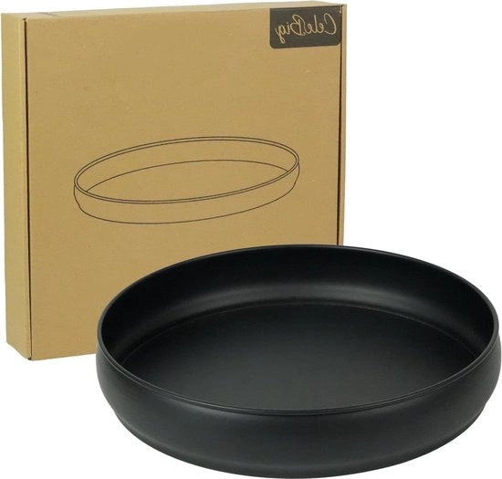 Piatto decorativo per tavolo nero ø 305 cm con bordo alto e decorazione per tavola - piatto decorativo metallico nero - sospensione candele