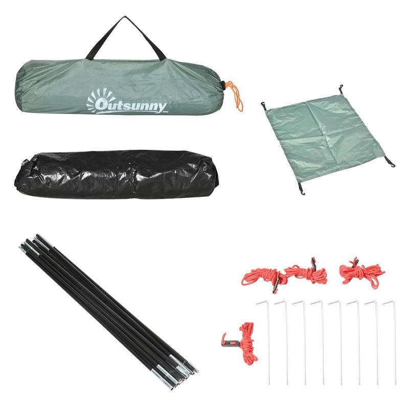TENDA DA CAMPEGGIO 2 POSTI CON PORTA A CERNIERA, ZANZARIERA E SACCA DI TRASPORTO, 206X185X120CM, VERDE