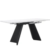 Tavolo allungabile da pranzo con sistema scorrevole e in acciaio al carbonio, 159x74x77 cm, Bianco+Nero