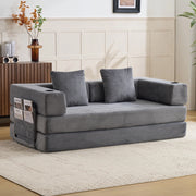 Divano letto pieghevole con funzione letto, tasche laterali e portabicchieri in velluto a coste grigio scuro per salotto