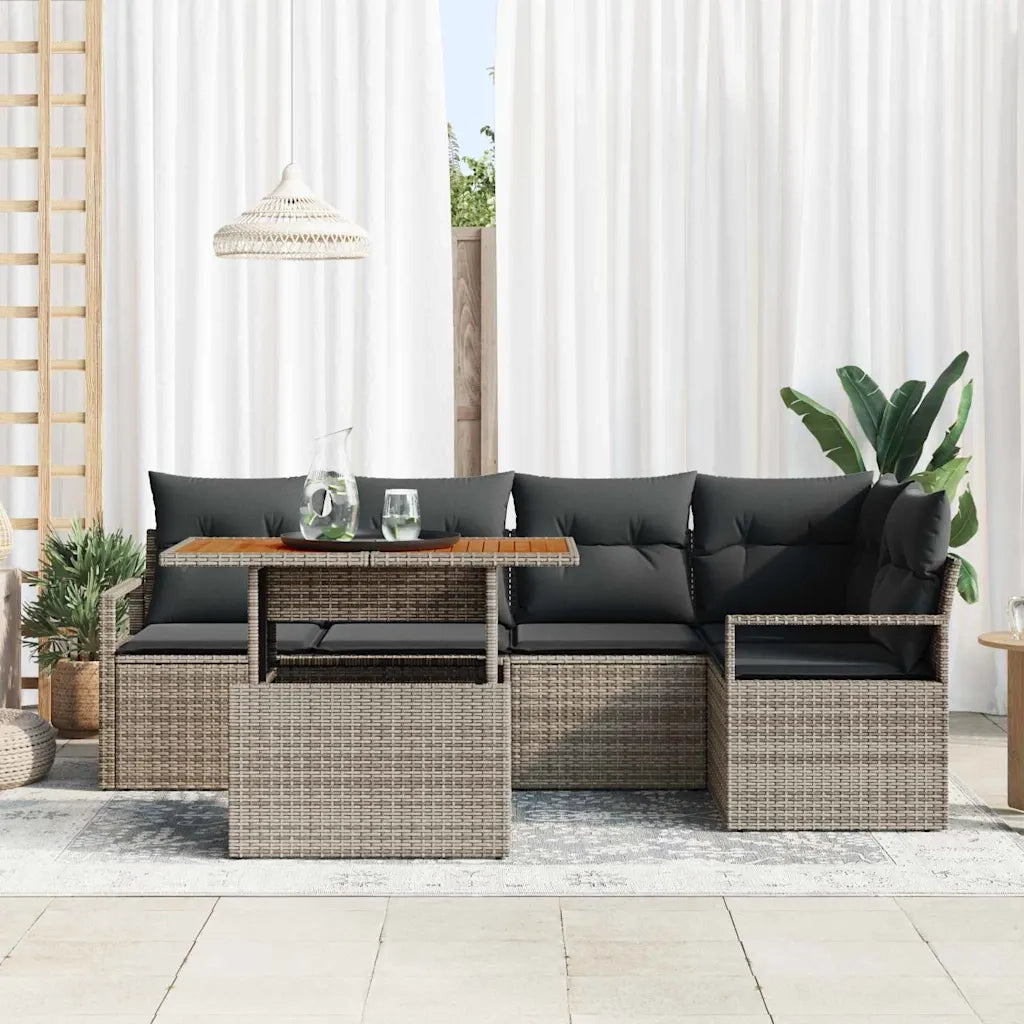 Set Divano da Giardino 6 pcs Grigio Poly Rattan 3358449