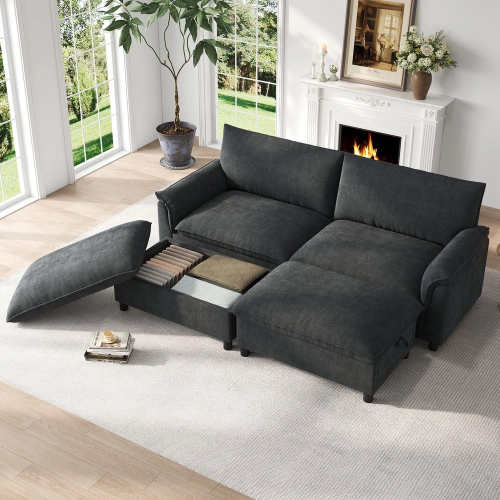 Divano angolare Cloud ¨C Minimal ¨C nero velluto 216x82x77 cm con poggiapiedi