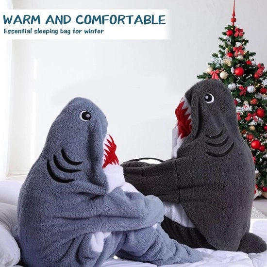 Flanella Wollena Cartoon Coperta di Pieno - Coperta di Pieno Portatile con Cappuccio per Adulti e Bambini - Idea Regalo per Donne - Coperta di Pieno di Haai Grigio Scuro 140cm