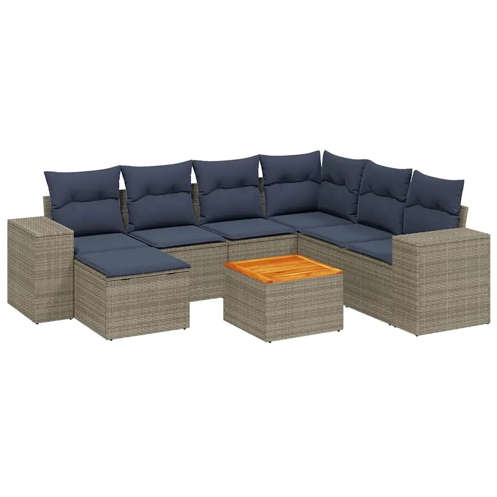 Set Divani da Giardino 8 pz con Cuscini Grigio in Polyrattan 3225564