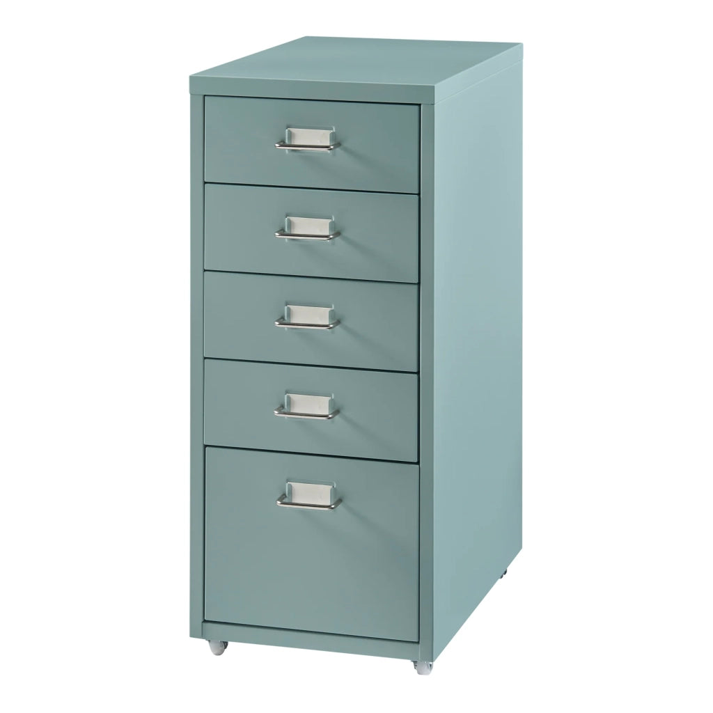 Mobiletto da ufficio mobile contenitore su ruote con 5 cassetti 69 x 28 x 41 cm verde menta 03_0009108