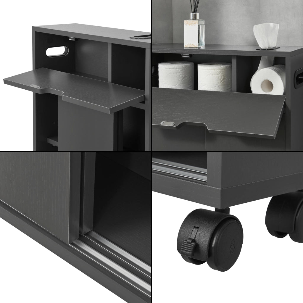 Mobile da Terra Kempele con Ante e 4 Ruote per Bagno 67x52x17 cm - Grigio Scuro [en.casa]