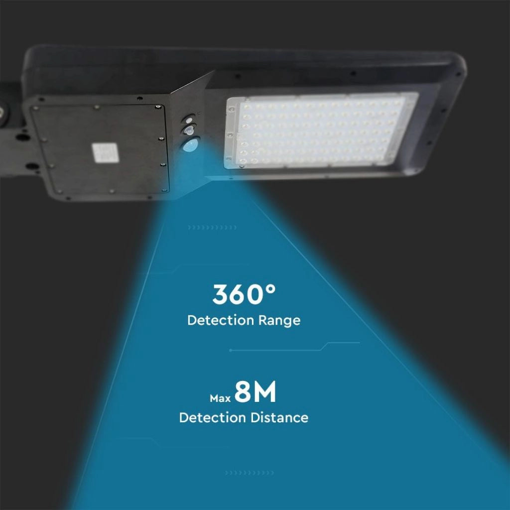 Lampione Armatura Stradale LED SMD 40W 120LM/W con Pannello Solare e Sensore PIR Colore Nero 4000K IP65