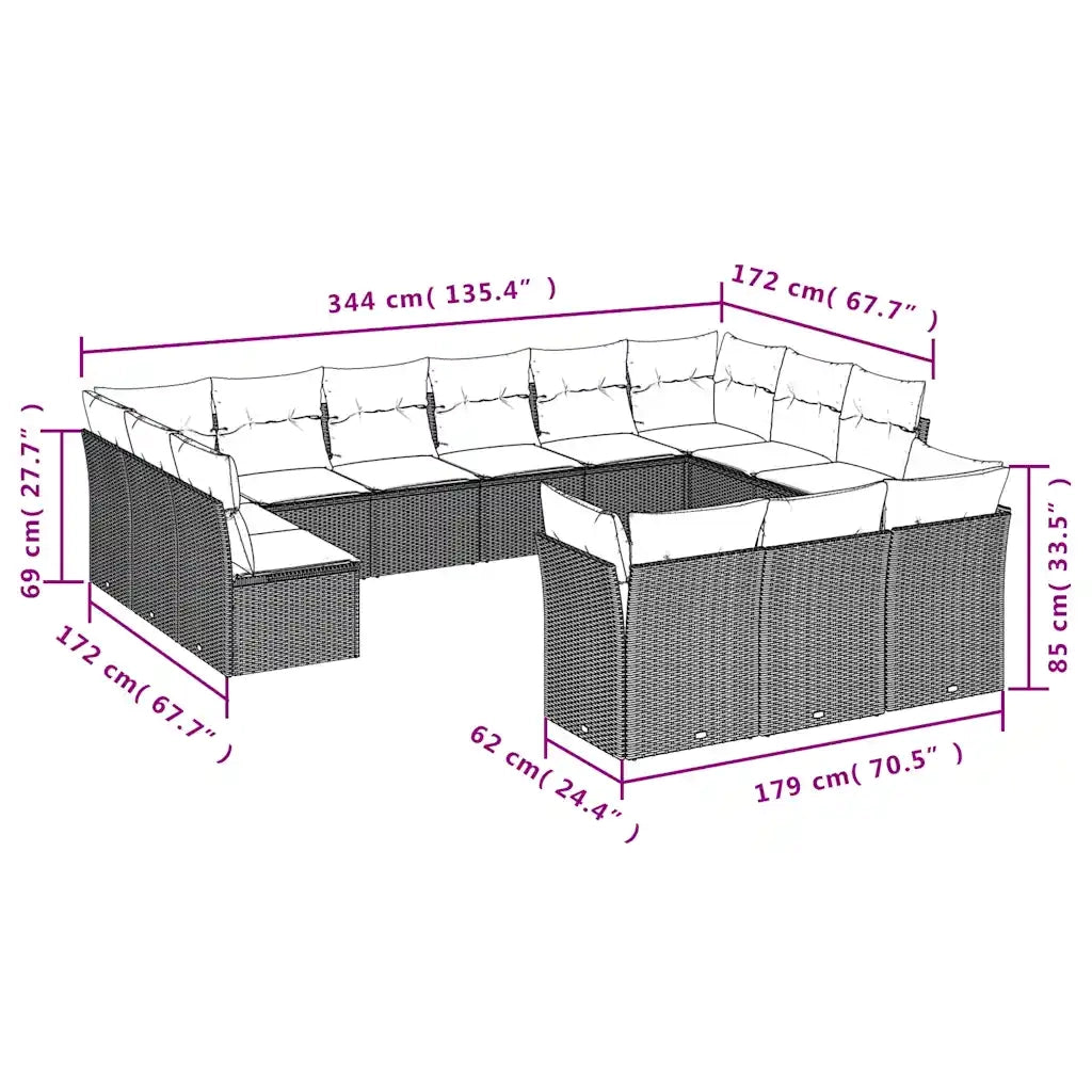 Set Divani da Giardino 13 pz con Cuscini Marrone in Polyrattan 3218454