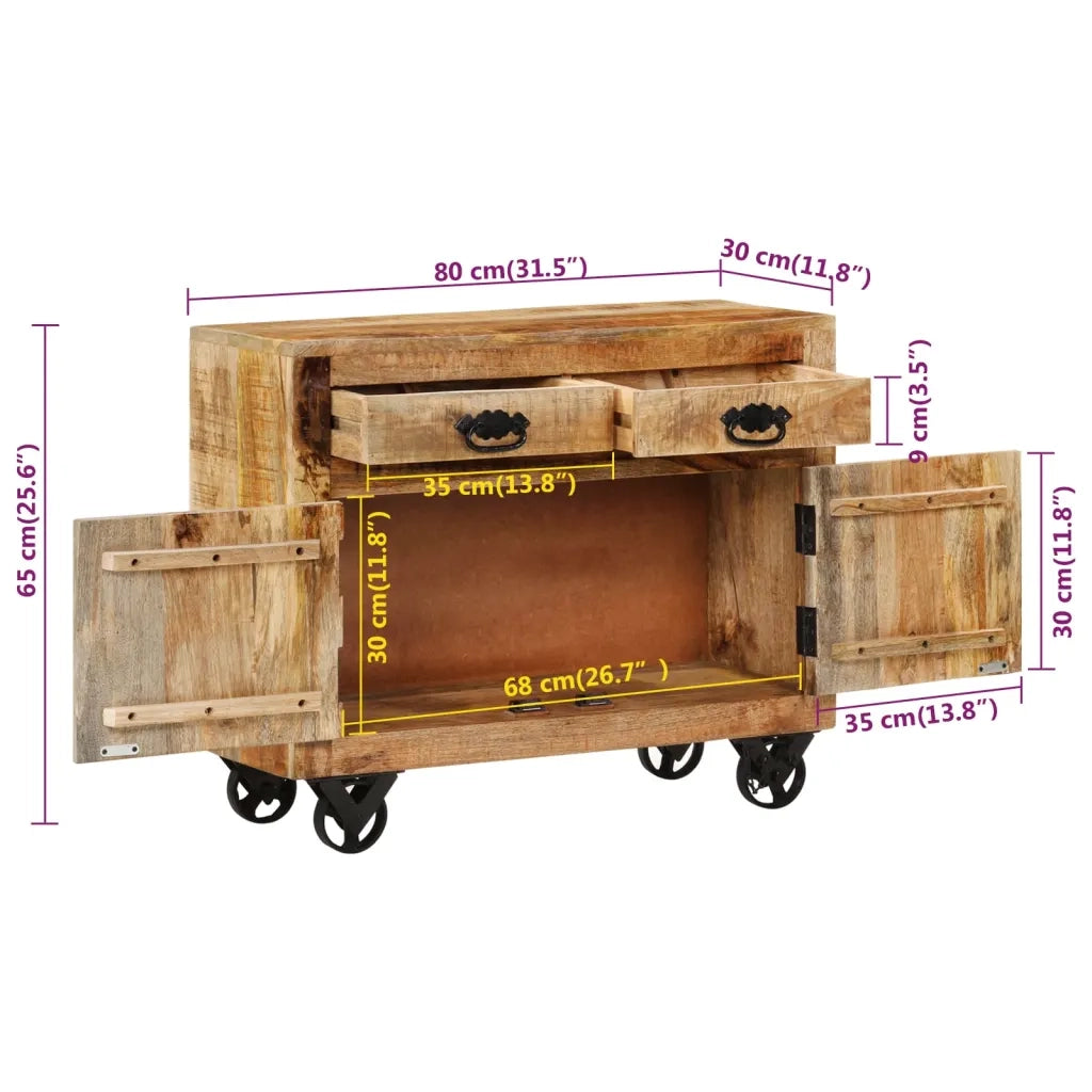 Credenza | Madia | Buffet da pranzo | Armadio da pranzo 80x30x65 cm in Legno Grezzo Massello di Mango
