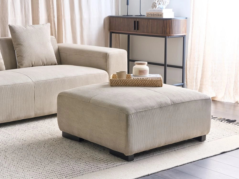 Ottomana moderna quadrata in velluto a coste beige 80 x 80 x 35 cm stile Contemporaneo soggiorno