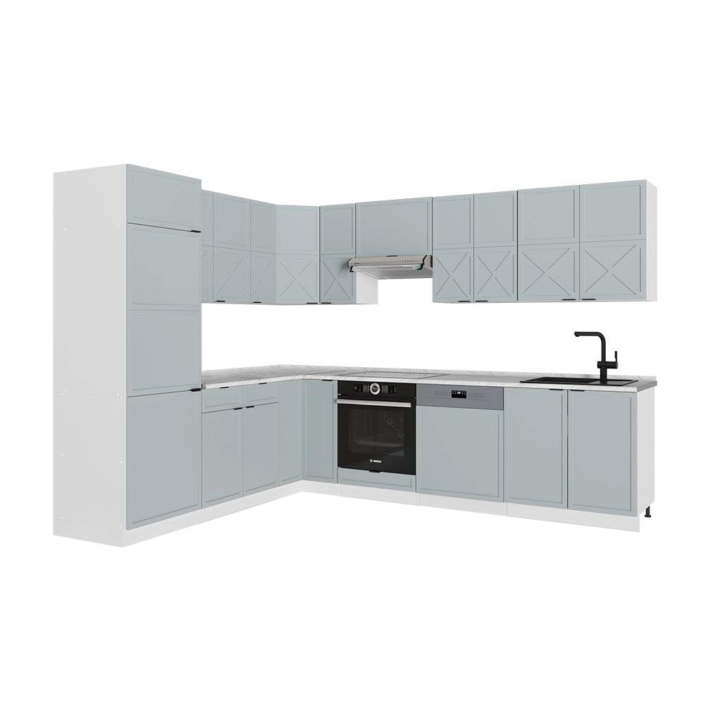 Cucina angolare completa Fame-Line Blu-grigio chiaro/Bianco 287 x 60 cm, PL Marmo Vicco