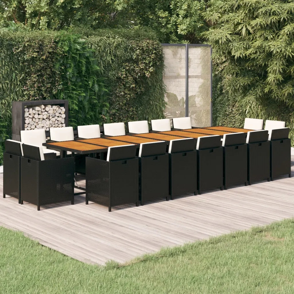 Set da Pranzo da Giardino 19 pz con Cuscini in Polyrattan Nero 3095655