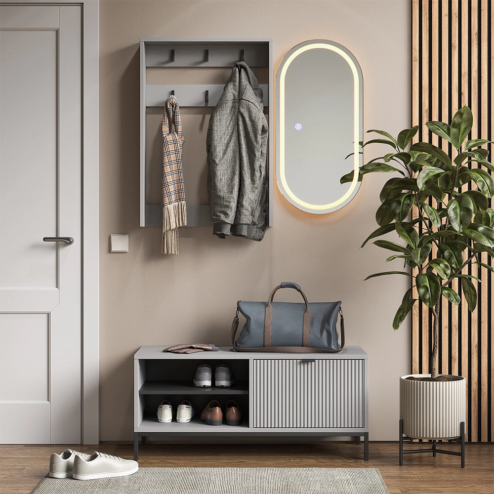 Armadio da ingresso Eliza Grigio 100 x 45 cm Set, 3 parti Vicco