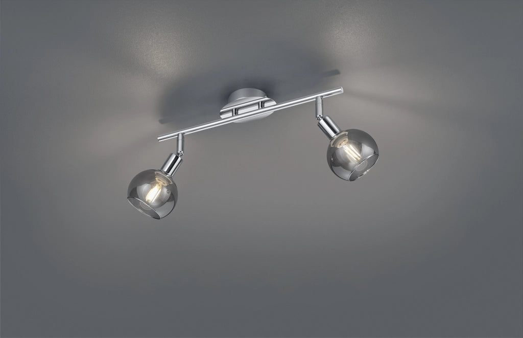 Faretti Soffitto Parete Barra 2 Spots metallo Cromo Vetri Fume Brest GD Trio
