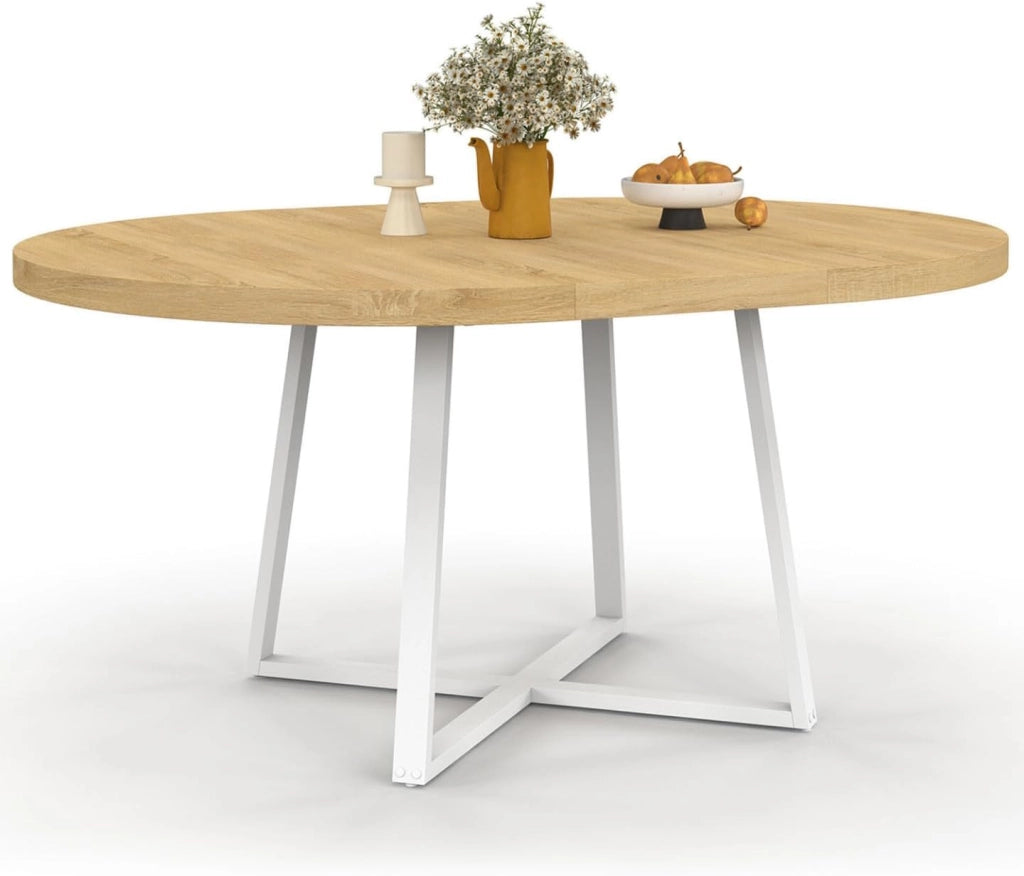 SELMA tavolo da pranzo rotondo allungabile 4-8 persone legno e bianco 110-150 cm