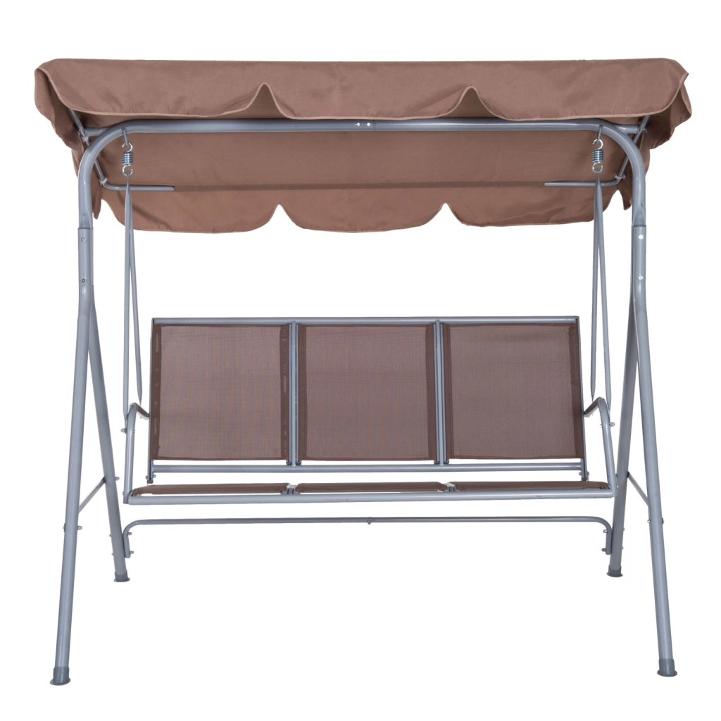 EasyComfort Dondolo da Giardino a 3 Posti in Metallo, Tetto Parasole Rimovibile e Lavabile, Marrone e Argento, 171x108x150cm