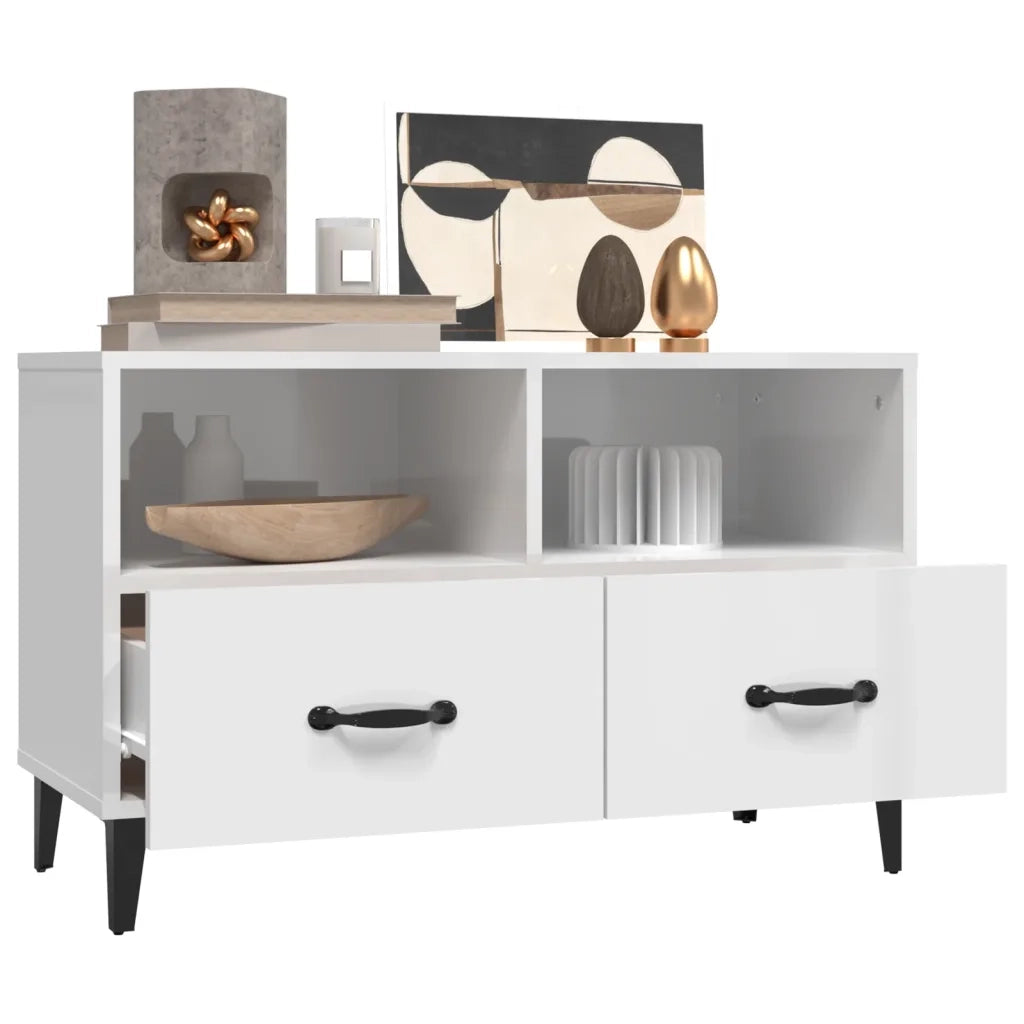 Mobile Porta TV Bianco Lucido 80x36x50 cm in Legno Multistrato 812597