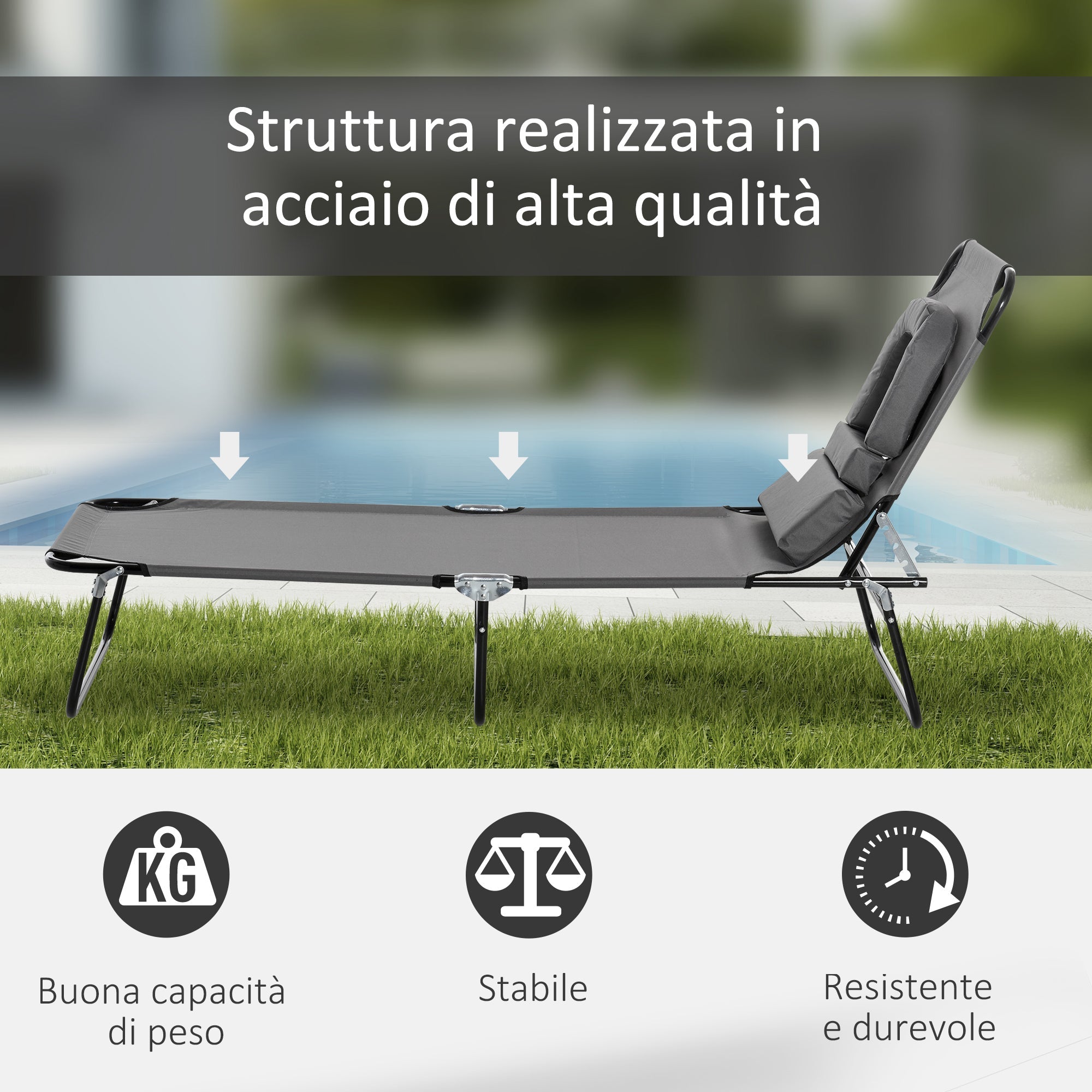 Lettino Sdraio Pieghevole 187x58x36 cm in Acciaio e Tessuto Oxford Verde