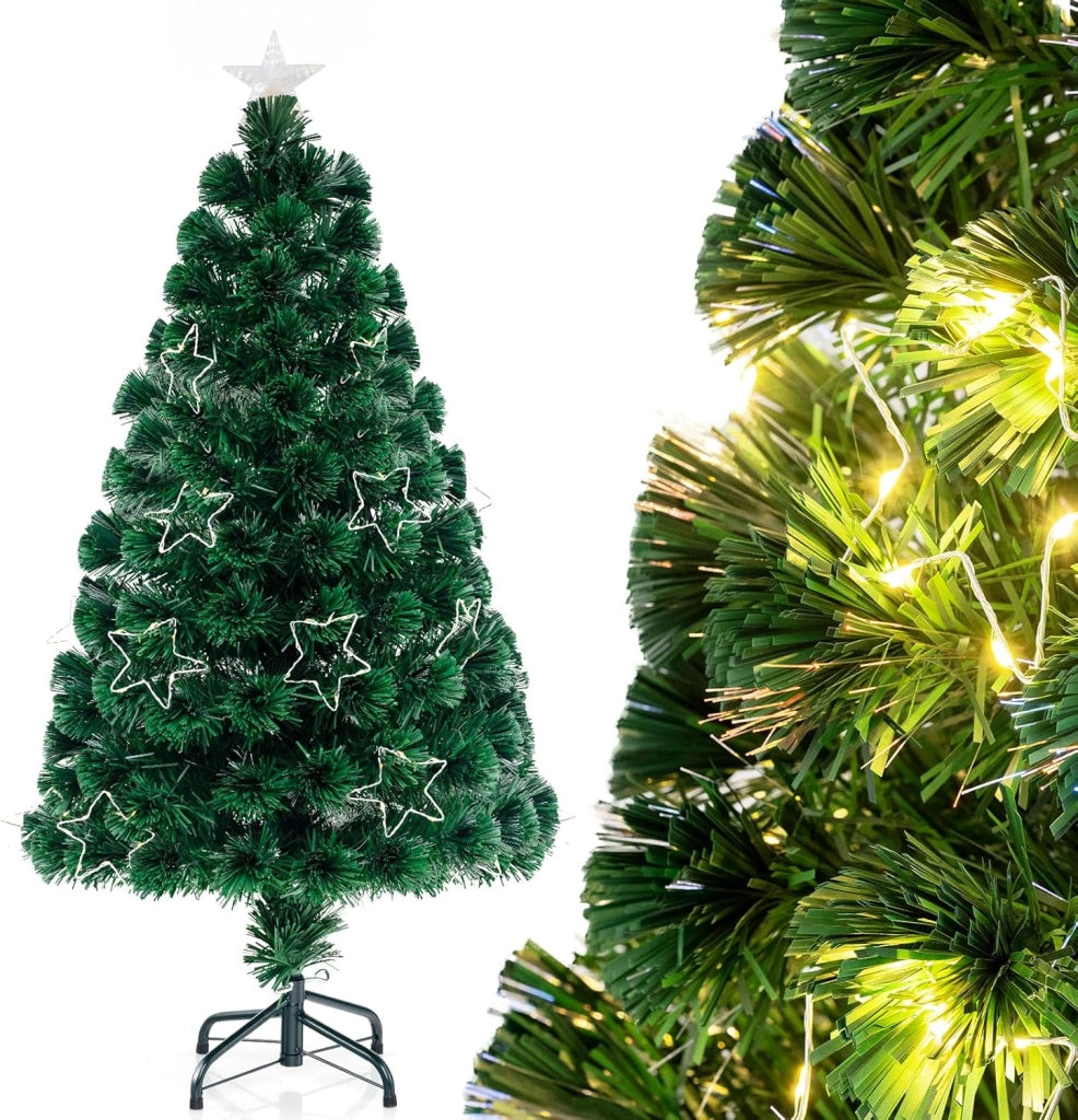 Albero di Natale Artificiale 120/150/180 cm in PVC, Albero di Natale Pre-Illuminato con 18/24/36 Luci, 130/170/230 Punte di Rami, Supporto in Metallo, Christmas Tree, 75 x 150 cm (Dia. x A)